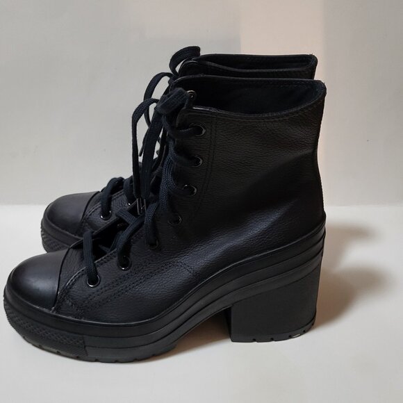 Converse Chuck 70 De Luxe Heel Leather Hi Platform A06145C Black Leather Boots 9 - Picture 4 of 9
